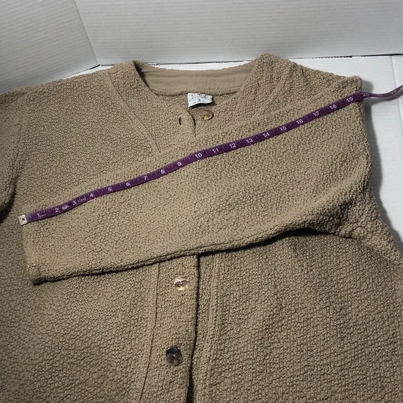 CMC Color Me Cotton Tan Buttoned Cardigan Popcorn Texture Women’s Size S - Picture 8 of 8